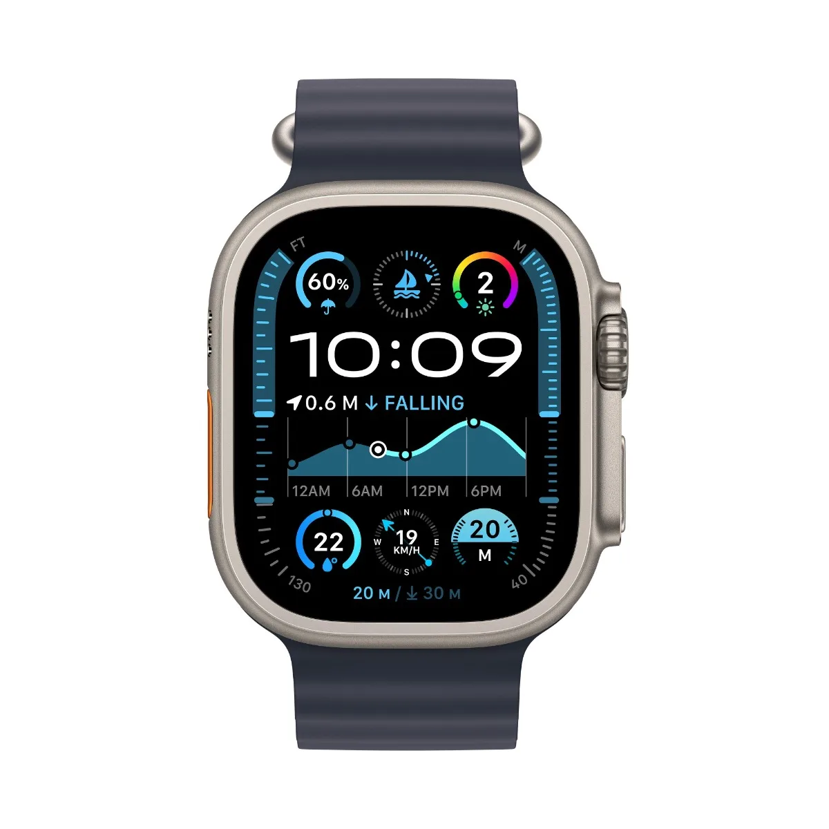 Apple Watch Ultra 2 Cellular + GPS 49mm – هيكل تيتانيوم طبيعي مع حزام كحلي