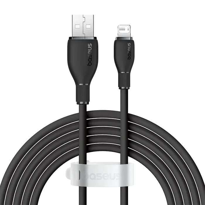 كابل بيسوس بودينج للشحن السريع USB-A إلى Lightning بطول 1.2 متر – أبيض / أسود-أبيض