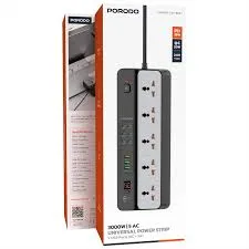 Porodo 3000W — 5AC Universal مشترك كهربائي مع 9 USB منافذ (6C + 3A) — أسود