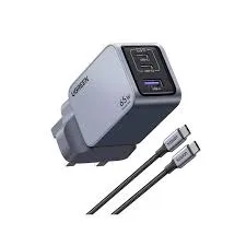 UGREEN Nexode Pro 65W 3-منفذ GaN سريع +USB CC كابل شاحن UK 25872 أسود