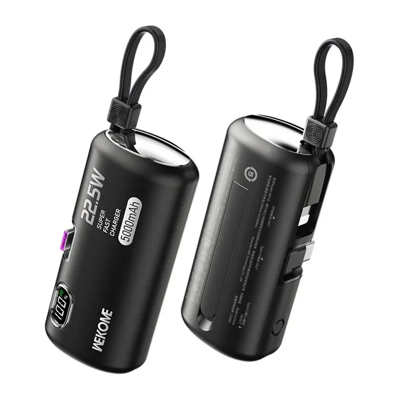 WEKOME WP-19 5000mAh محمول 22.5W سريع شاحن شاحن متنقل أسود