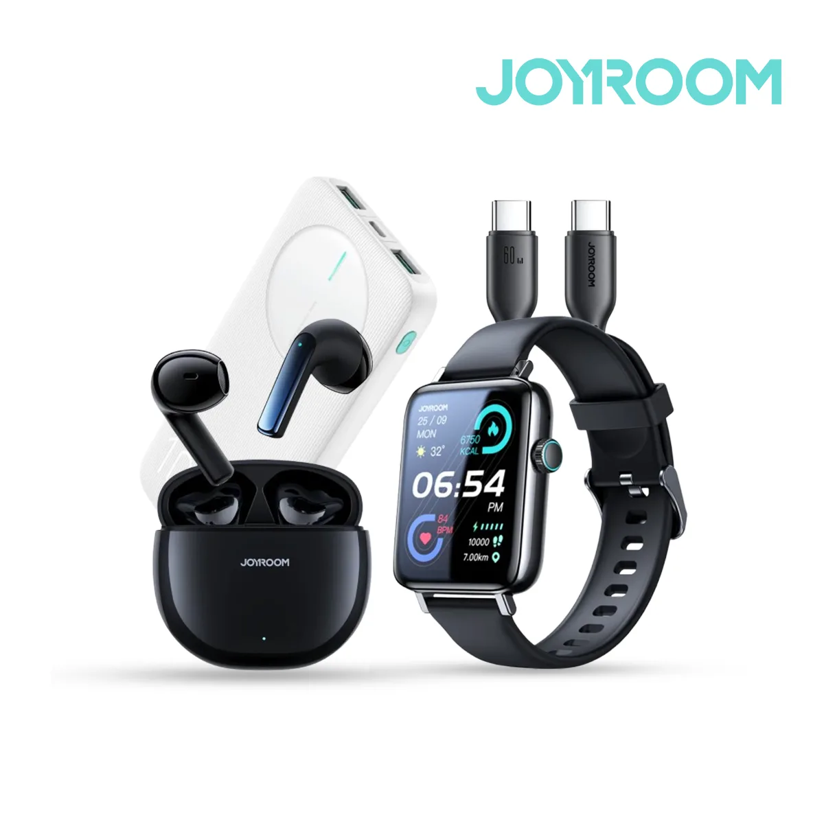 Joyroom باقة — ساعة ذكية, سماعات أذن لاسلكية, شاحن متنقل و كابل شحن