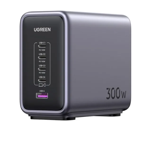 UGREEN Nexode 300W 5-منفذ PD GaN سريع شاحن UK CD333 (رمادي فلكي)