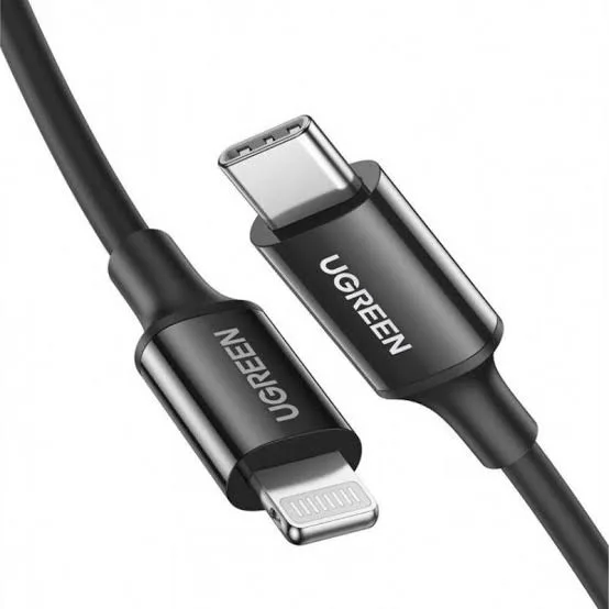 UGREEN USB-C إلى Lightning كابل ذكر إلى ذكر طلاء نيكل ABS هيكل 1m (أسود)US171 60W