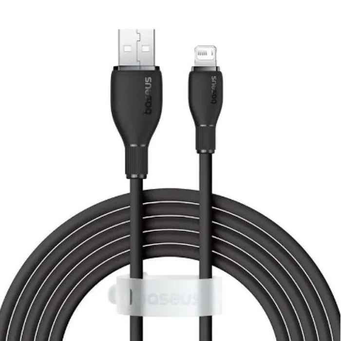 كابل بيسوس بودينج للشحن السريع – USB-A إلى Lightning – بطول 2 متر – أبيض / أسود-أسود