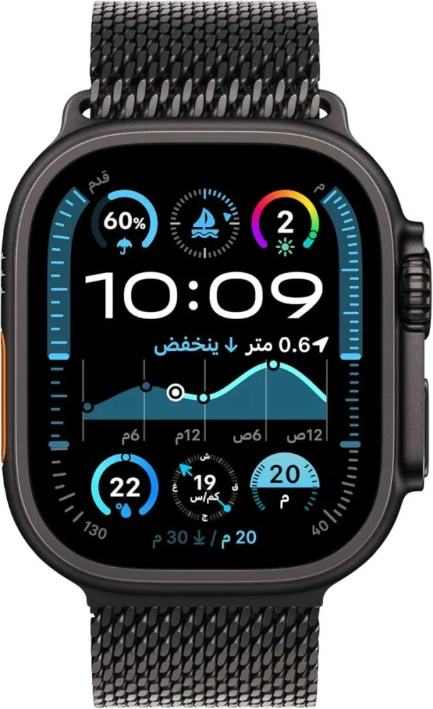 Apple Ultra 2 GPS + خلوي 49mm ساعة — تيتانيوم أسود, أسود ميلانيز سوار