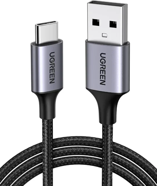 UGREEN USB-A 2.0 إلى كابل USB-C طلاء نيكل ألومنيوم Braid 1.5m (أسود) 18W