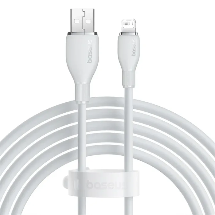 كابل بيسوس بودينج للشحن السريع – USB-A إلى Lightning – بطول 2 متر – أبيض / أسود-أبيض